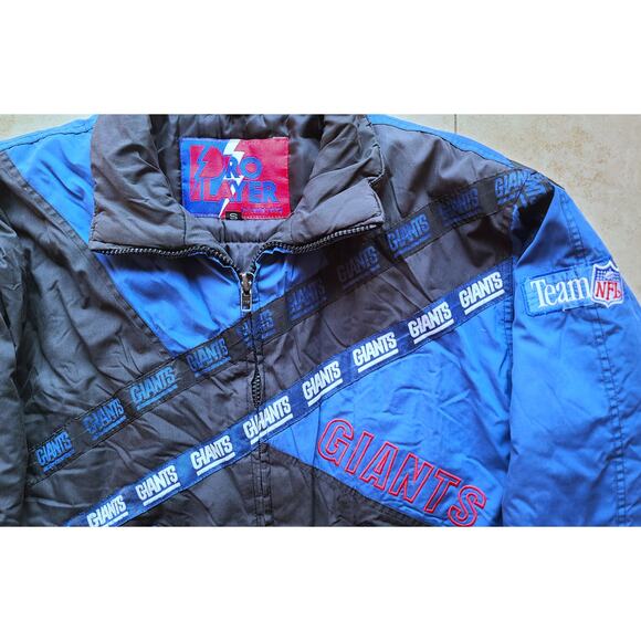 New York Giants 90s PROPLAYER puffer HELMET Tape jacket S black blue NFL vintage - Picture 6 of 8